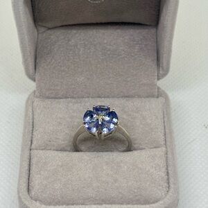 9K White Gold Natural Tanzanite & Diamond Ring, size 7